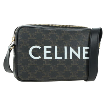 CELINE Triomphe Medium Messenger bag Shoulder Bag PVC Black Gold Auth ARZ678SAM