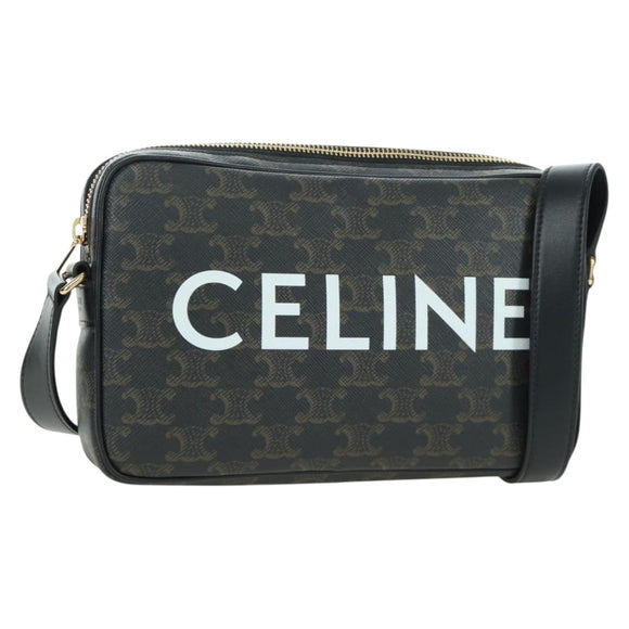 CELINE Triomphe Medium Messenger bag Shoulder Bag PVC Black Gold Auth ARZ678SAM
