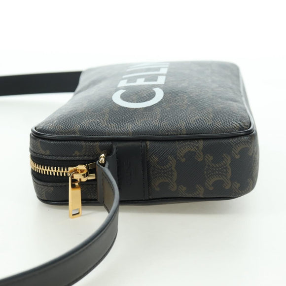 CELINE Triomphe Medium Messenger bag Shoulder Bag PVC Black Gold Auth ARZ678SAM