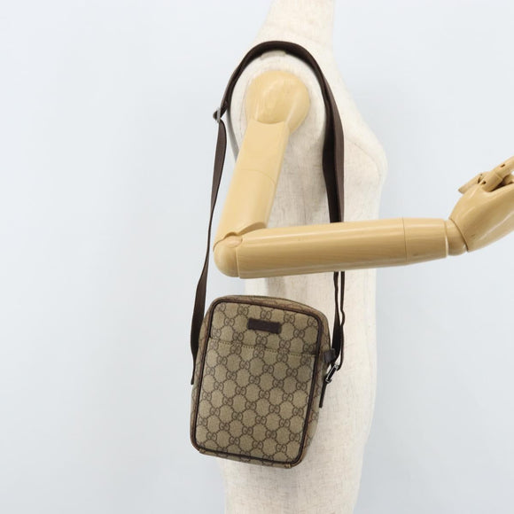 GUCCI GG Supreme Shoulder Bag PVC Beige Silver 122754 Auth ARZ682A