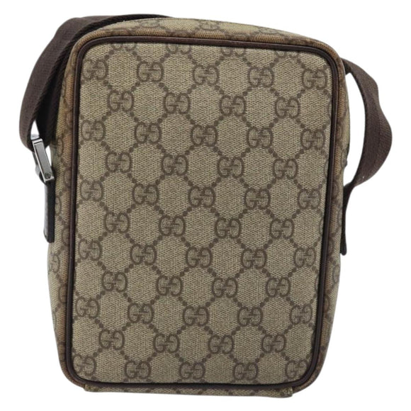 GUCCI GG Supreme Shoulder Bag PVC Beige Silver 122754 Auth ARZ682A