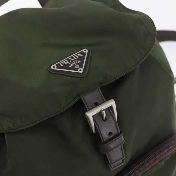 PRADA Backpack Nylon Khaki Silver Auth ARZ693