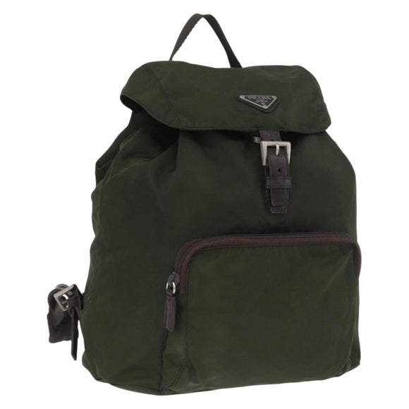 PRADA Backpack Nylon Khaki Silver Auth ARZ693