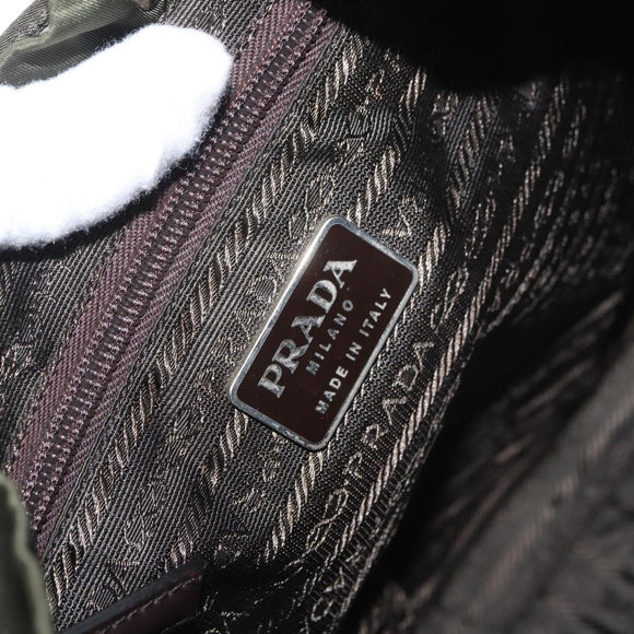PRADA Backpack Nylon Khaki Silver Auth ARZ693