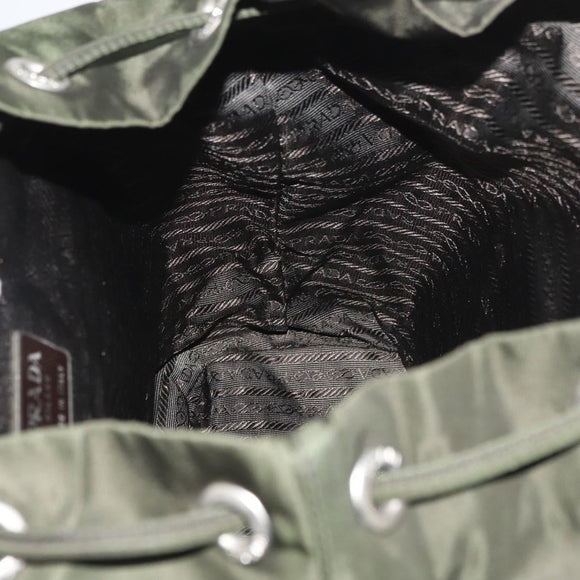 PRADA Backpack Nylon Khaki Silver Auth ARZ693