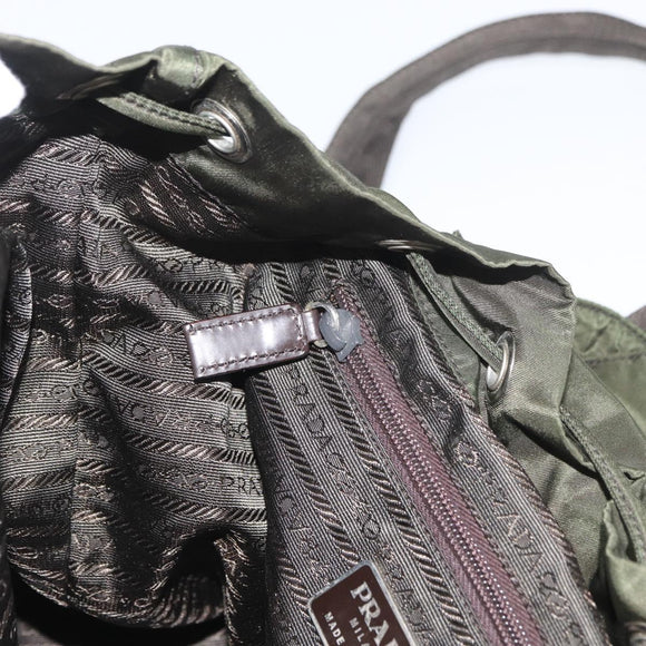 PRADA Backpack Nylon Khaki Silver Auth ARZ693