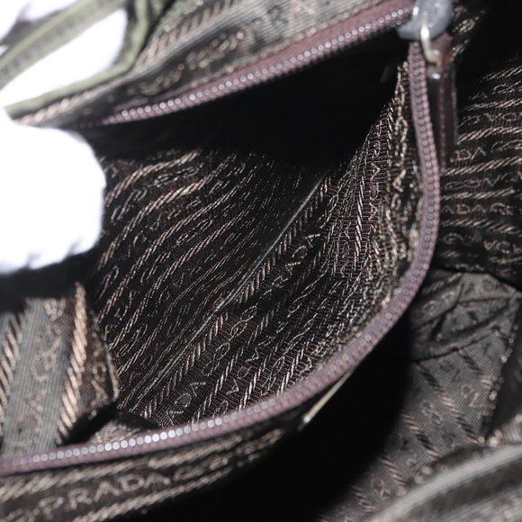 PRADA Backpack Nylon Khaki Silver Auth ARZ693