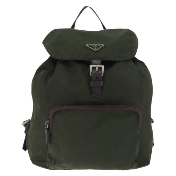 PRADA Backpack Nylon Khaki Silver Auth ARZ693