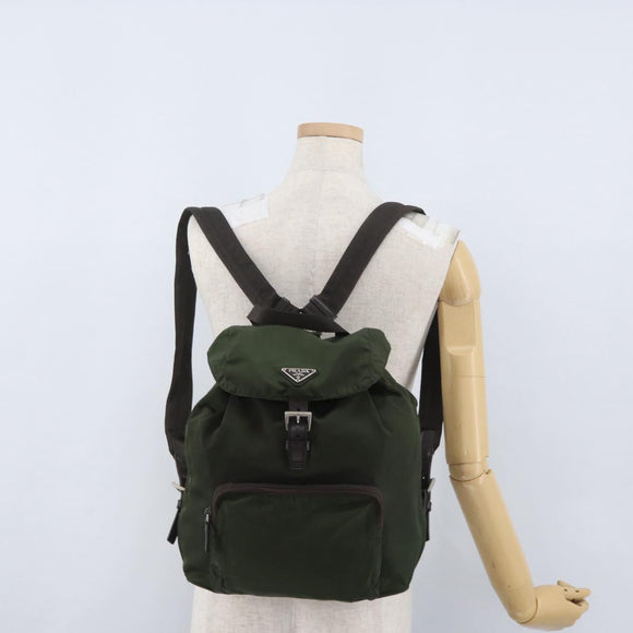 PRADA Backpack Nylon Khaki Silver Auth ARZ693