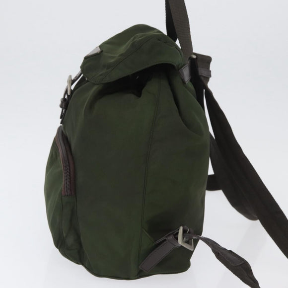 PRADA Backpack Nylon Khaki Silver Auth ARZ693