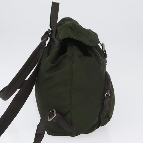 PRADA Backpack Nylon Khaki Silver Auth ARZ693