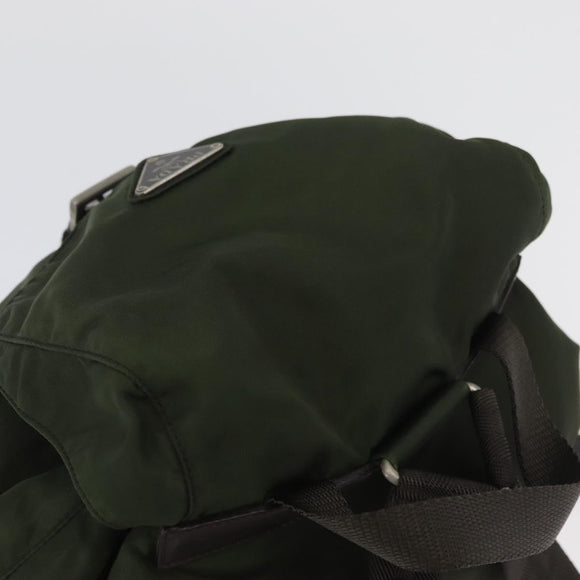 PRADA Backpack Nylon Khaki Silver Auth ARZ693