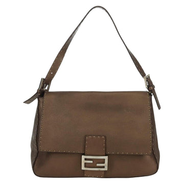 FENDI Mamma Baguette Selleria Shoulder Bag Leather Brown Silver Auth ARZ697SAV - 0