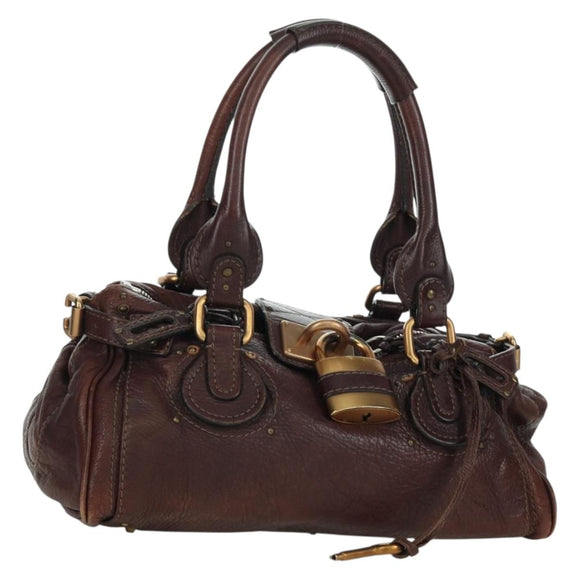 Chloe Paddington Hand Bag Leather Brown Silver gold Auth ARZ698SAV