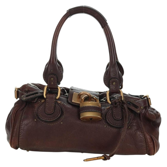 Chloe Paddington Hand Bag Leather Brown Silver gold Auth ARZ698SAV