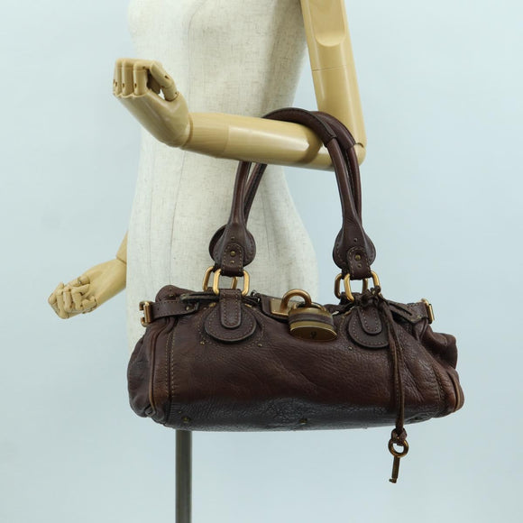 Chloe Paddington Hand Bag Leather Brown Silver gold Auth ARZ698SAV