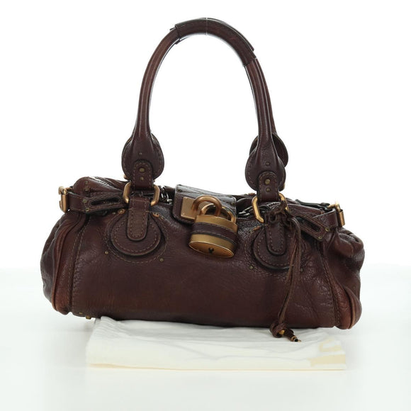 Chloe Paddington Hand Bag Leather Brown Silver gold Auth ARZ698SAV