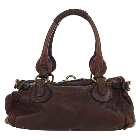 Chloe Paddington Hand Bag Leather Brown Silver gold Auth ARZ698SAV
