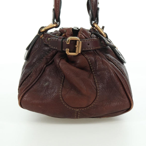 Chloe Paddington Hand Bag Leather Brown Silver gold Auth ARZ698SAV