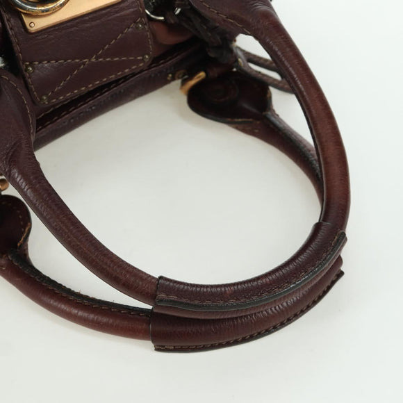 Chloe Paddington Hand Bag Leather Brown Silver gold Auth ARZ698SAV