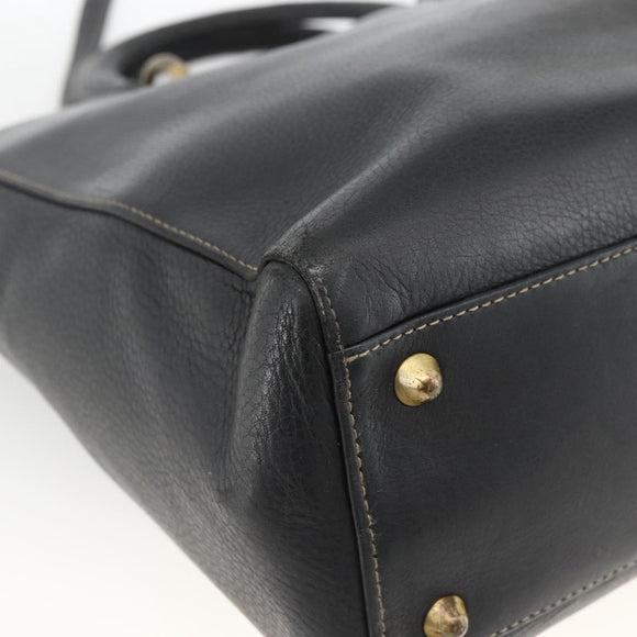 Christian Dior Lady Dior Tote Bag Leather 2way Black Gold Auth ARZ701