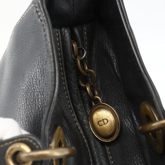 Christian Dior Lady Dior Tote Bag Leather 2way Black Gold Auth ARZ701