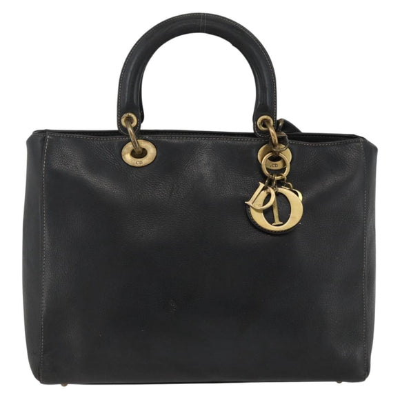 Christian Dior Lady Dior Tote Bag Leather 2way Black Gold Auth ARZ701