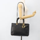 Christian Dior Lady Dior Tote Bag Leather 2way Black Gold Auth ARZ701-25