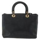 Christian Dior Lady Dior Tote Bag Leather 2way Black Gold Auth ARZ701-2