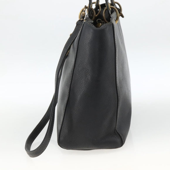 Christian Dior Lady Dior Tote Bag Leather 2way Black Gold Auth ARZ701