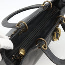 Christian Dior Lady Dior Tote Bag Leather 2way Black Gold Auth ARZ701-6