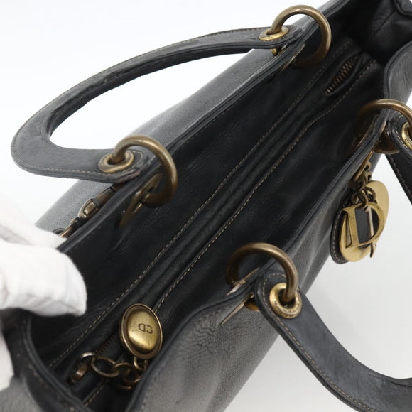 Christian Dior Lady Dior Tote Bag Leather 2way Black Gold Auth ARZ701
