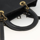 Christian Dior Lady Dior Tote Bag Leather 2way Black Gold Auth ARZ701-7