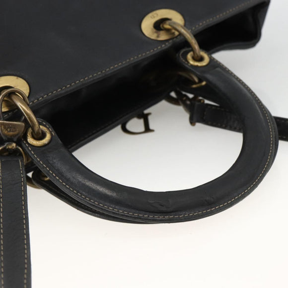 Christian Dior Lady Dior Tote Bag Leather 2way Black Gold Auth ARZ701