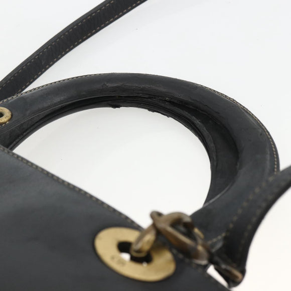 Christian Dior Lady Dior Tote Bag Leather 2way Black Gold Auth ARZ701