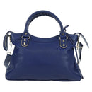 BALENCIAGA The Town Metallic Edge Bag Leather 2way Navy 240579 Auth ARZ708SAV-3