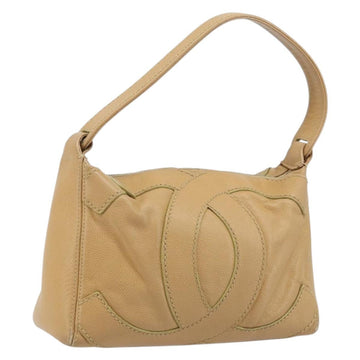 CHANEL Hand Bag Caviar Skin Beige Gold CC Auth ARZ712A