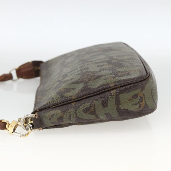 LOUIS VUITTON Monogram graffiti Pochette Pouch Khaki M92191 LV Auth BSZ705A