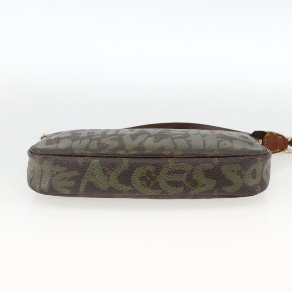 LOUIS VUITTON Monogram graffiti Pochette Pouch Khaki M92191 LV Auth BSZ705A