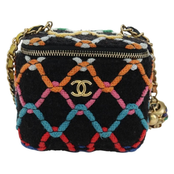 CHANEL Matelasse Chain Vanity Bag Tweed Multicolor Gold CC Auth BSZ708SM