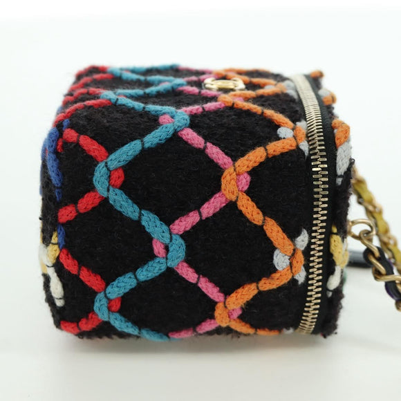 CHANEL Matelasse Chain Vanity Bag Tweed Multicolor Gold CC Auth BSZ708SM