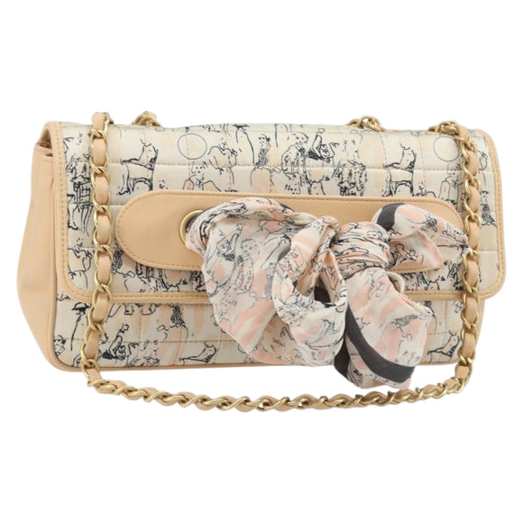 CHANEL Choco Bar Chain Shoulder Bag Satin Pink Gold CC Auth ARZ748SAV