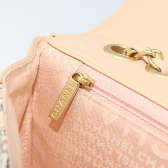 CHANEL Choco Bar Chain Shoulder Bag Satin Pink Gold CC Auth ARZ748SAV