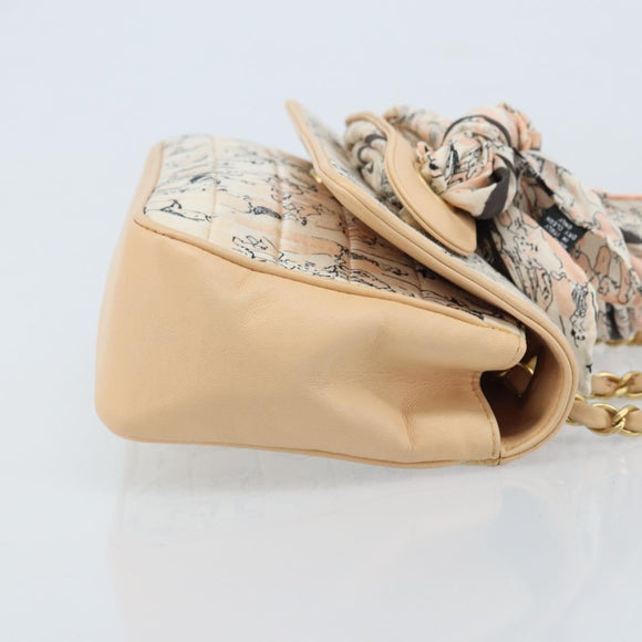CHANEL Choco Bar Chain Shoulder Bag Satin Pink Gold CC Auth ARZ748SAV