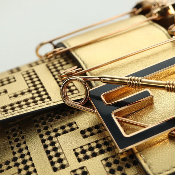 FENDI FENDACE Mini Bucket Shoulder Bag Leather Gold Auth ARZ750SM