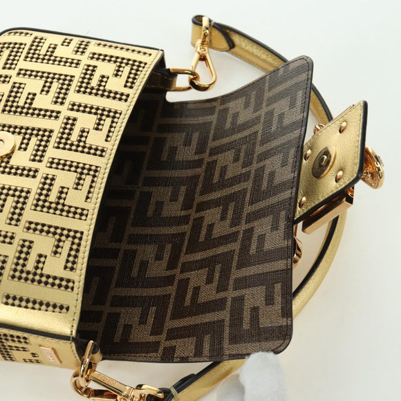 FENDI FENDACE Mini Bucket Shoulder Bag Leather Gold Auth ARZ750SM