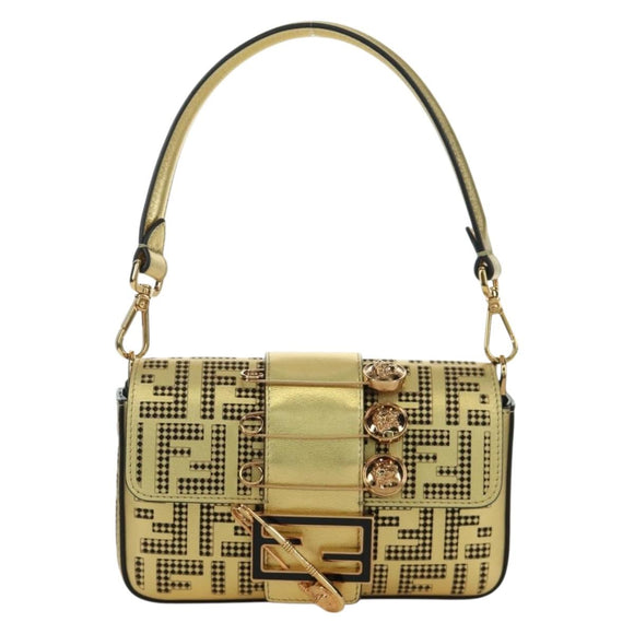 FENDI FENDACE Mini Bucket Shoulder Bag Leather Gold Auth ARZ750SM