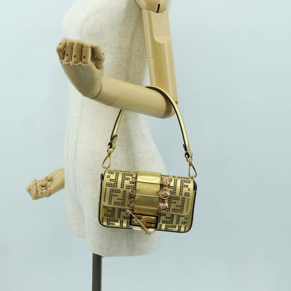 FENDI FENDACE Mini Bucket Shoulder Bag Leather Gold Auth ARZ750SM