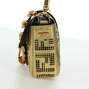 FENDI FENDACE Mini Bucket Shoulder Bag Leather Gold Auth ARZ750SM-3