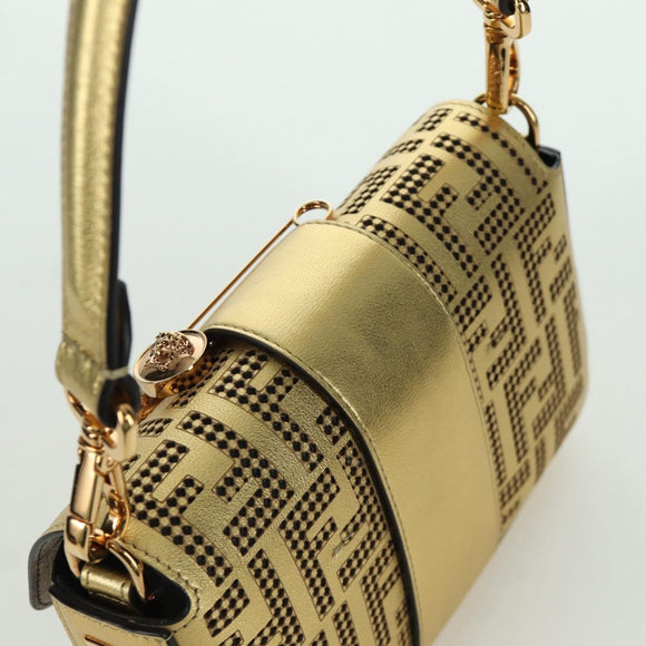 FENDI FENDACE Mini Bucket Shoulder Bag Leather Gold Auth ARZ750SM